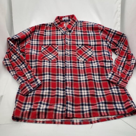 VintageDickies Red & Blue Plaid Flannel Shirt | 100% Cotton Lumberjack Style | L - Picture 2 of 6
